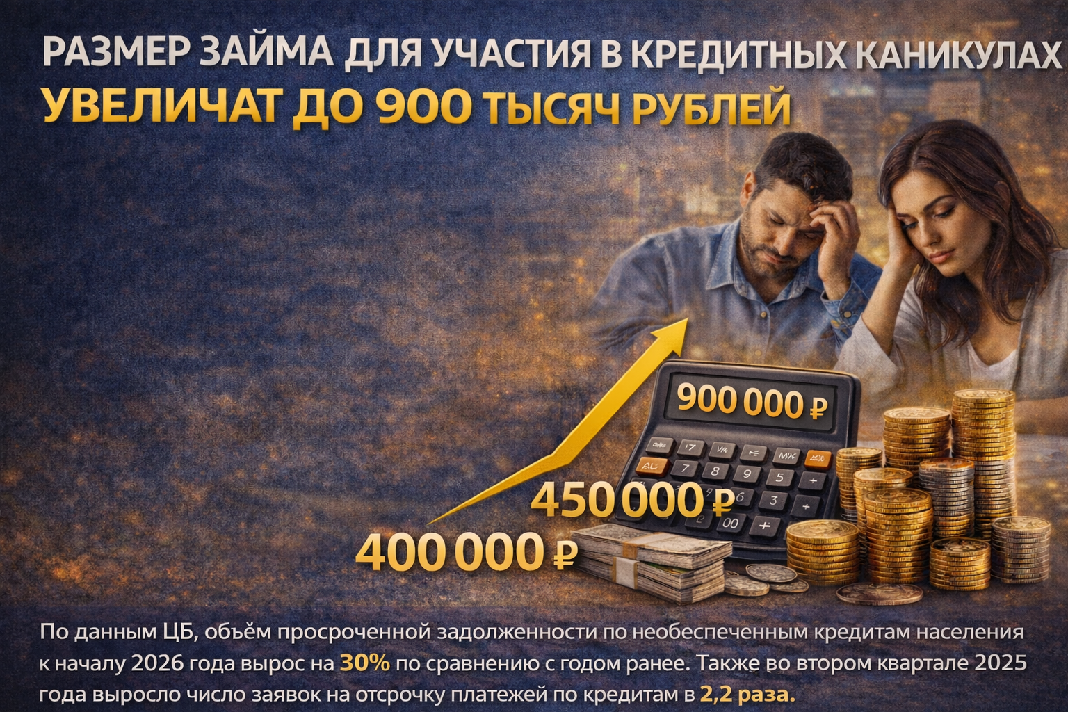 Размер займа для участия в кредитных каникулах увеличат до 900 тысяч рублей